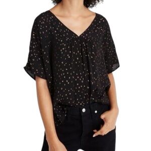 Madewell Rhyme Black Metallic Metallic Irregular Clip Polka Dot Blouse - S